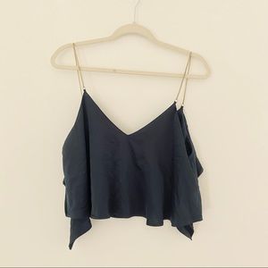 TOPSHOP Navy Satin Chain Tank Top